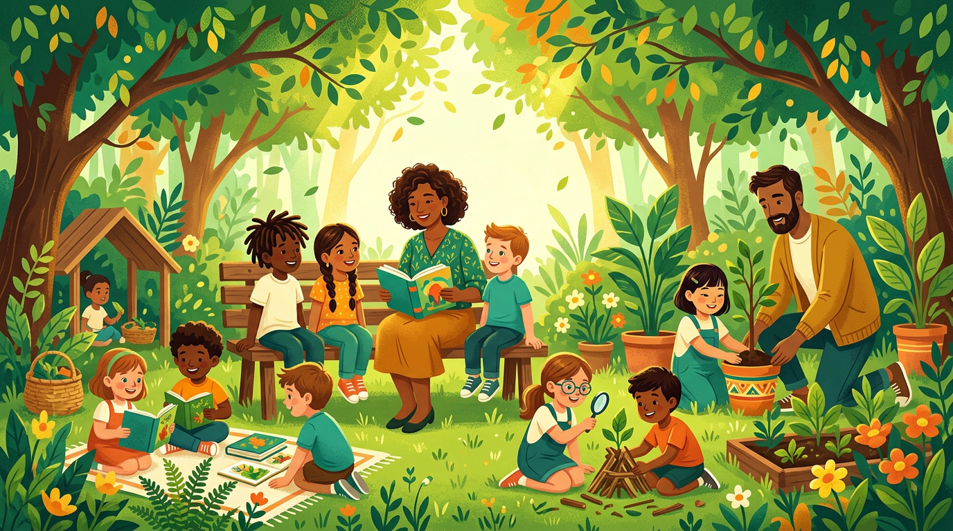 Vibrant community and nature—growth, connection, and the energy of learning together.